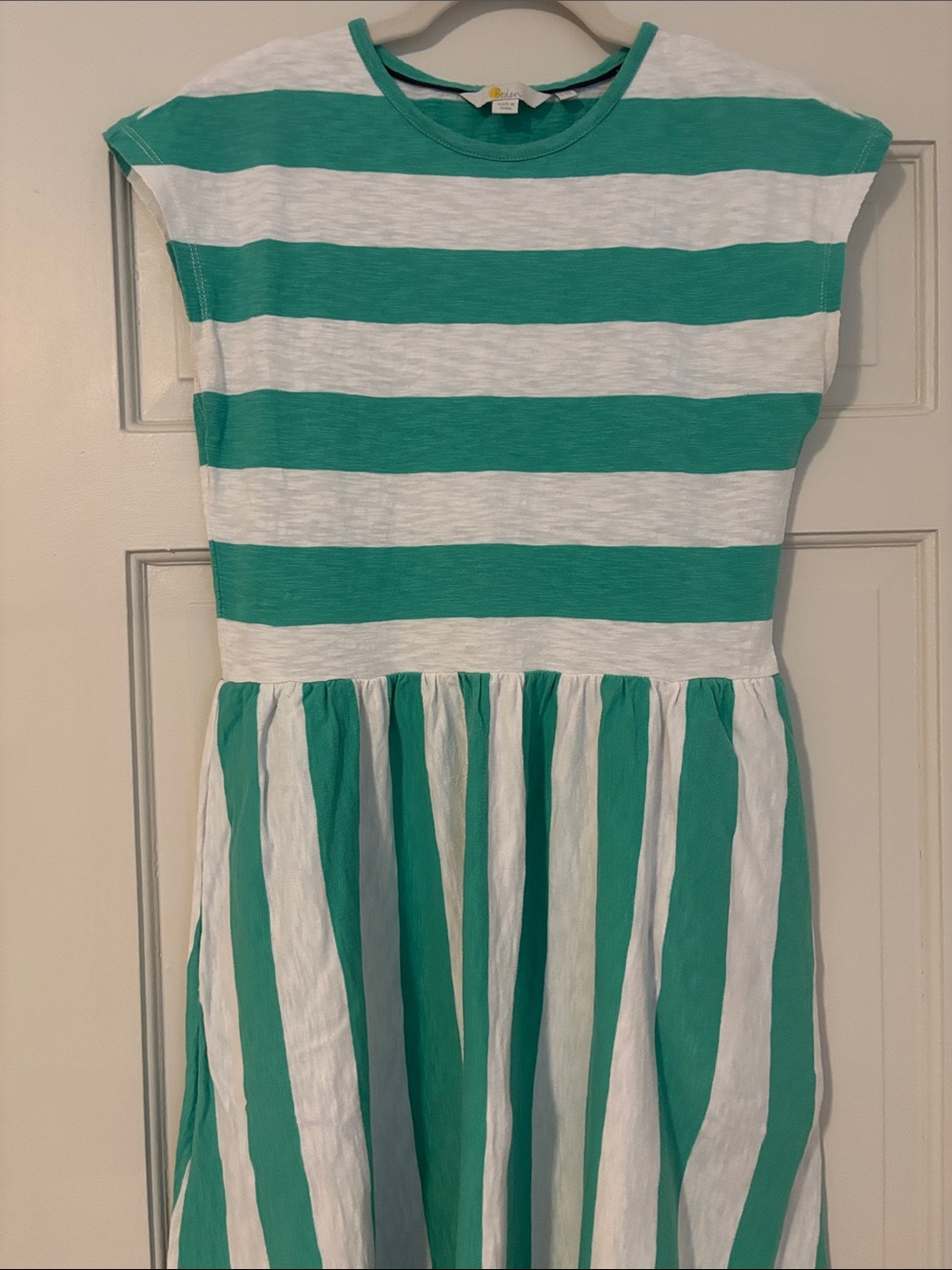 Boden Green and White Striped Maxi Dress